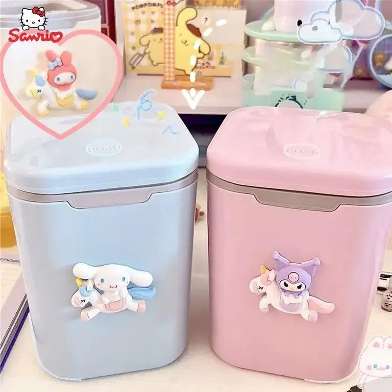 Mymelody Cinnamoroll Kuromi Desktop Trash Can Cartoon Sanrio Bedroom Press Trash Can Dormitory Sundries Storage Box Gift