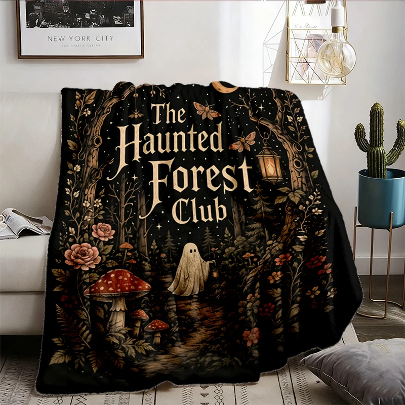 Haunted Forest Club Warm Blanket,  Halloween Soft Blanket, Spooky Forest Ghost Comfy Blanket, Whimsigoth F