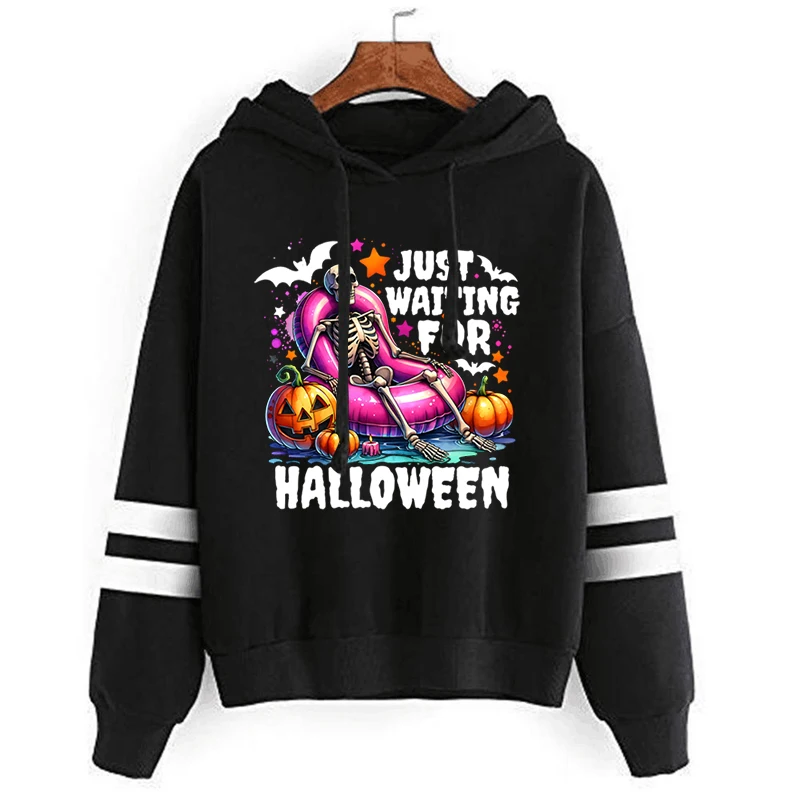 

New Fashion Hot Selling Women Long Sleeve Hoodie Skeleton Just Waiting For Halloween Print Outdoor Tops Trend Women's Top Hoodie