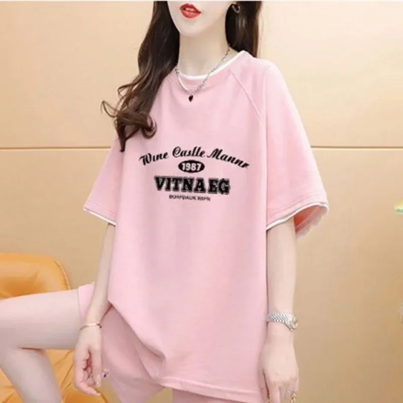 

Women's Suit 2025 Summer New Fashion Printed Short Sleeves Crop Top and Shorts Two Piece Set Large Size Pajamas Loose Loungewear