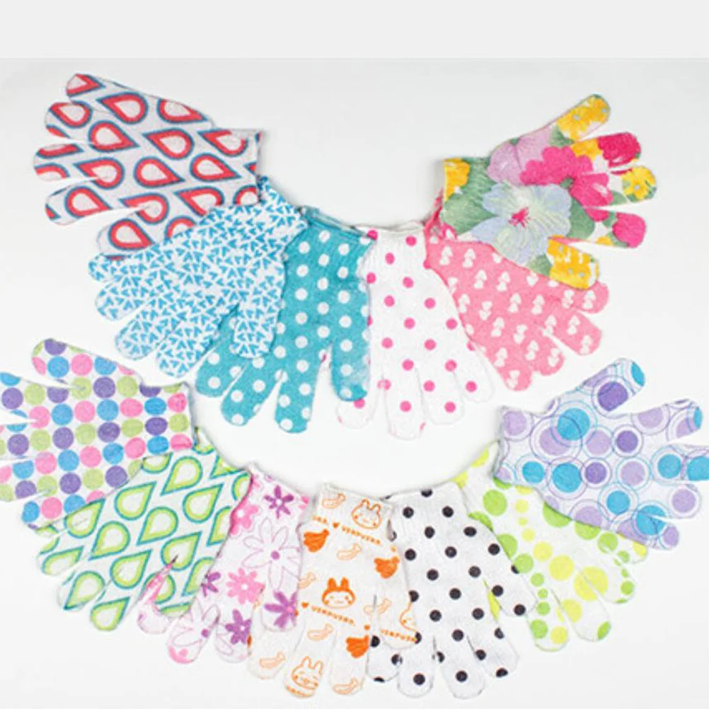 

1 Pair Nylon Bath Gloves Five Finger Exfoliating Shower Scrubbing Glove For Deep Cleansing Dry Skin Care Printed Bath Gloves