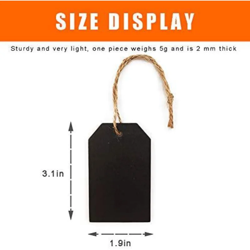 Set of 50 Black Slate Erasable Double-sided Small Blackboard Hanging Tag Hemp Rope Pendant Wood Craft Gift Decoration