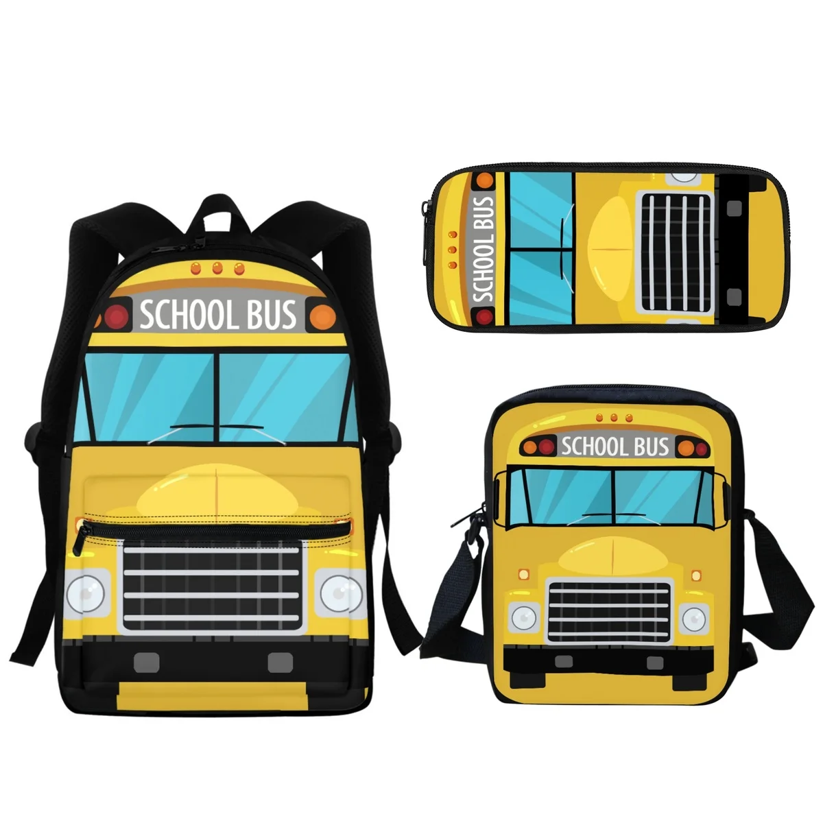 

2024 Cartoon School Bus Design Girls School Bag Zipper Children Large Capacity Backpack Gift Lunch Satchel Bag Small Pencil Box