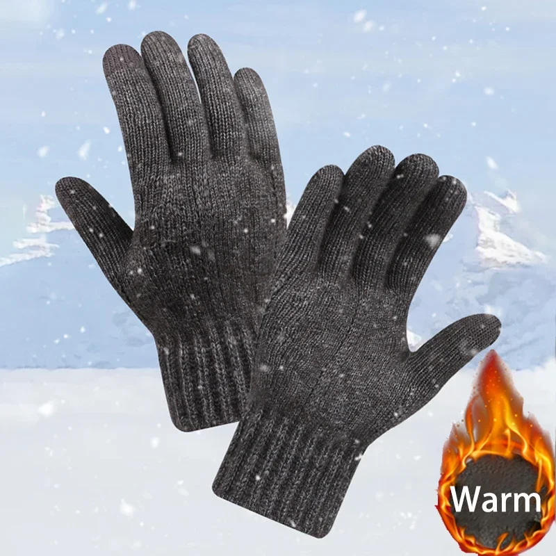 2026 Herren Thermo-Woll-Strickhandschuhe Rutschfest Touchscreen-fähig Fleece-gefüttert Warm Vollfingerhandschuhe für Radfahren Autofahren Wandern Winter – Detail 2