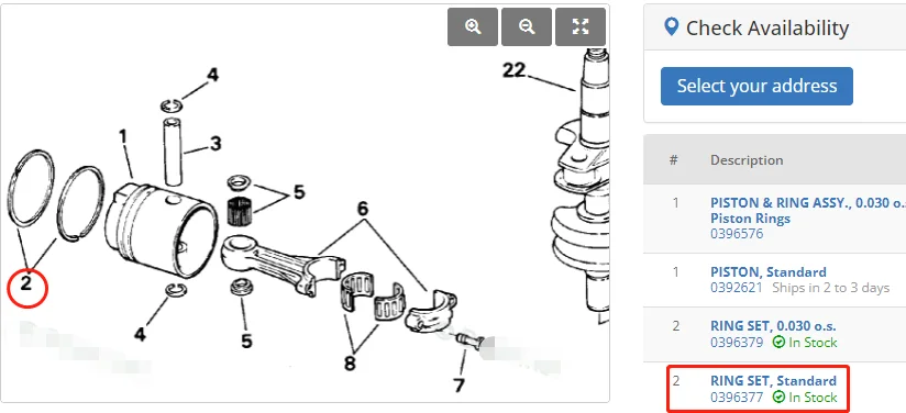 JOHNSON EVINRUDE OMC 선외 모터 18-35HP 396377 용 0396377 피스톤 링 STD; 385807;18-3910