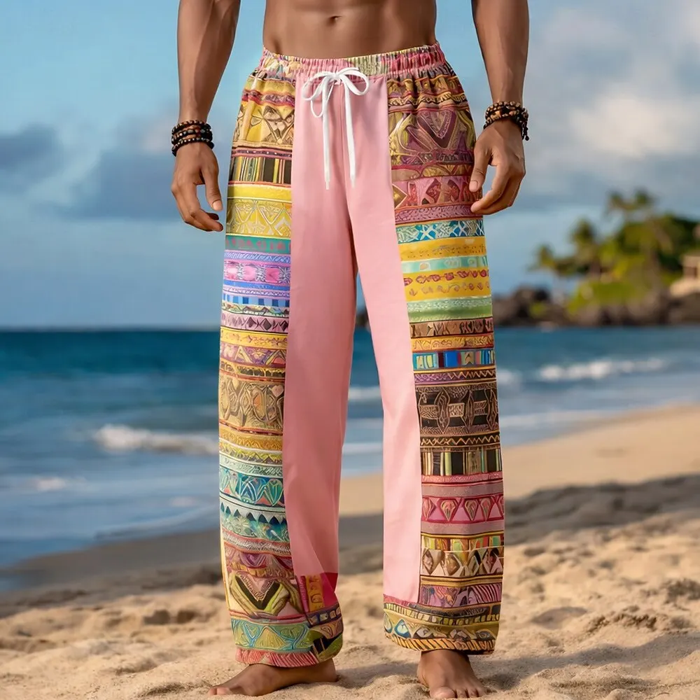 

Men's Casual Loose Linen Blend Wide Leg Pants Breathable Elastic Waist Drawstring Summer Outdoor Trousers