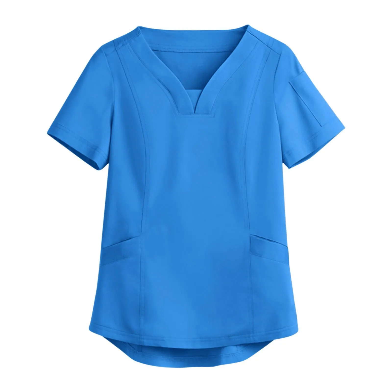 Abbigliamento da infermiera camicetta da donna con scollo a V a maniche corte in tinta unita con tasche scrub da infermiera top uniforme da infermiere medico ospedaliero