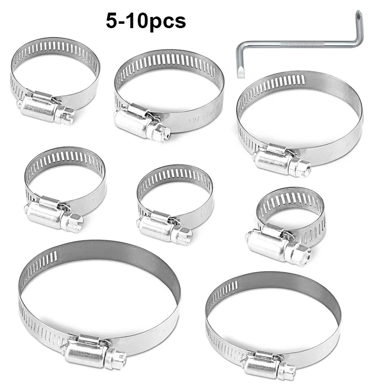 10-5pcs 8-152mm Stainless Steel Hose Clamp Adjustable Worm Gear Hose Clamp Metal Pipe Clamp for Pipe Mechanical Applications