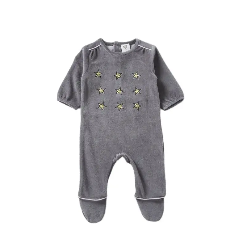 Baby footies rompers clothes long sleeves newborn overalls kids boy and girls grey clothes baby velour winter crown romper