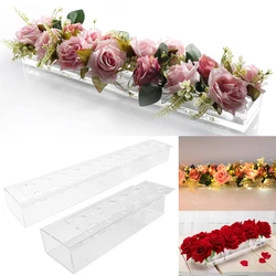 Transparent Clear Acrylic Long Flower Vase Rectangular Vase for Dining Table Party Wedding Decoration Rose Gift Box with Light