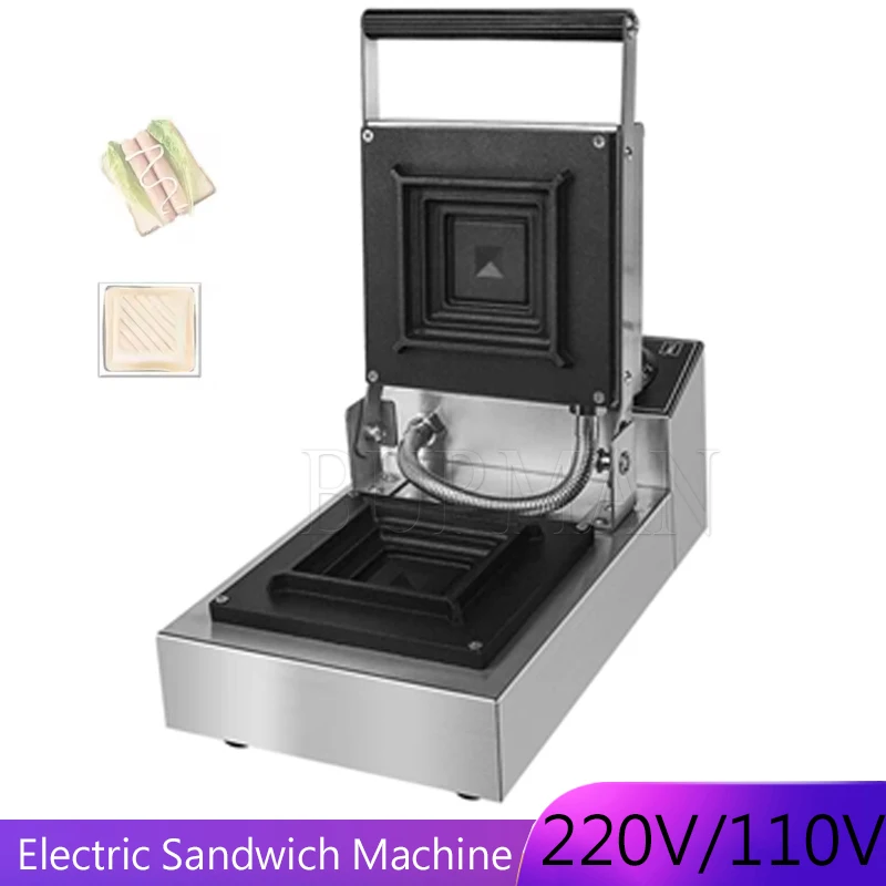 Single Head Electric Square Sandwich Toaster Non Stick Breakfast Press Making Machine Commercial Baking Bread Snack Maker