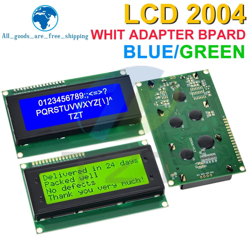 Tzt lcd2004 + i2c 2004 20x4 2004a tela azul/verde hd44780 personagem lcd/w iic/i2c módulo adaptador de interface serial para arduino