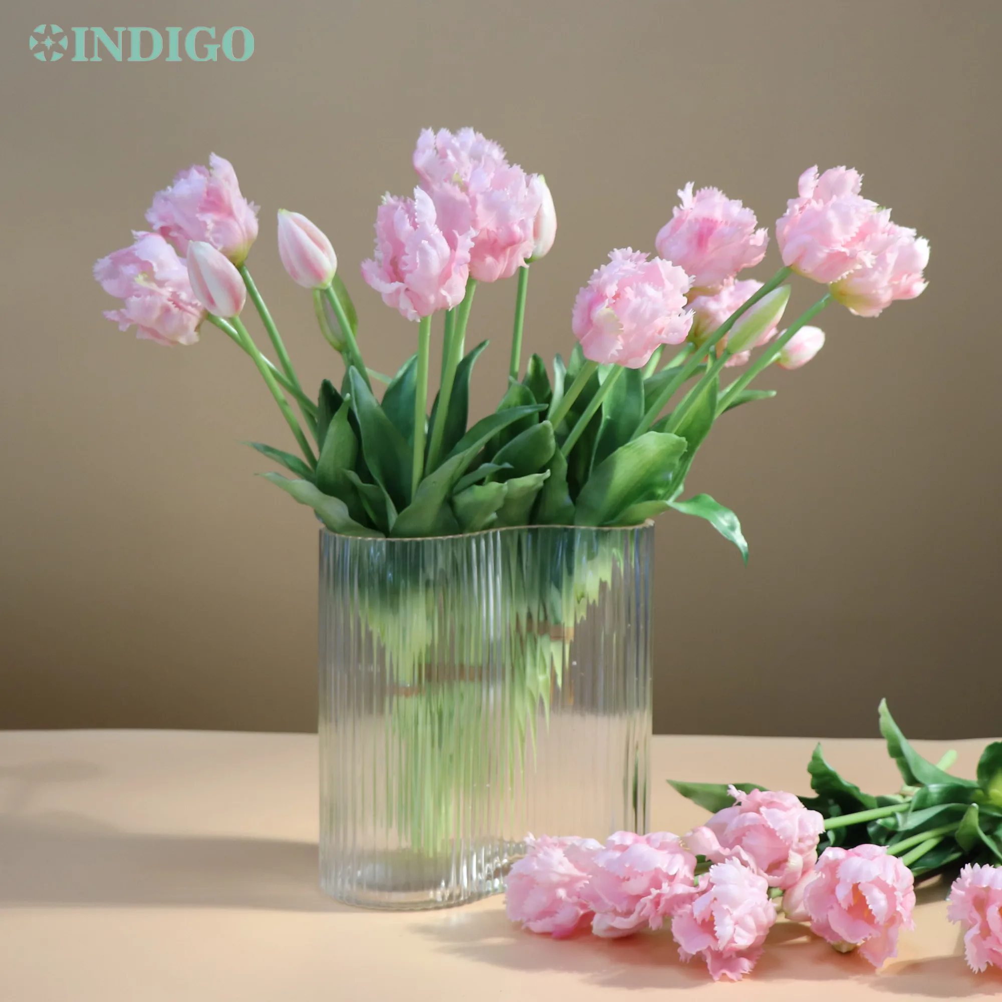 INDIGO-Silicone Parrot Tulip Bouquet, Multiple Petals, (3 Flowers + 2 Bud) Home Decoration, Artificial Flower, Wedding