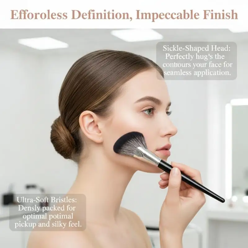 No 72 Sickle Contour Makeup Brush Soft Dense Synthetic Bristles Portable Design for Travel Outdoor Makeup Touch-Up Use