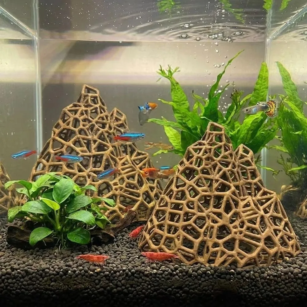 Hollow Fish Tank Hideout Mountain Shape 3D Printed Fish Shrimp Breeding Cave Aquarium Landscaping Printed Lattice Structure