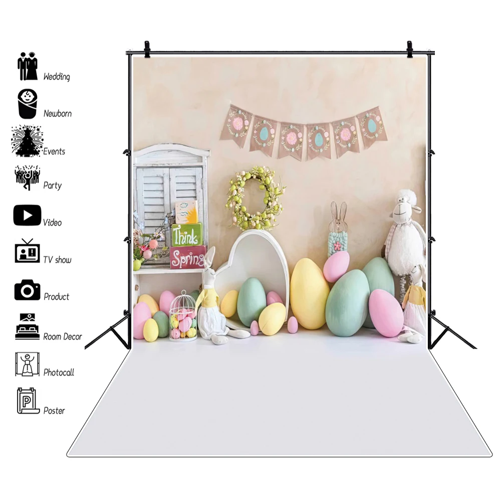 

Spring Easter Children Birthday Photography Backgrounds Eggs Rabbit Flower Baby Portrait Gray Wood Backdrop Props Photo Studio