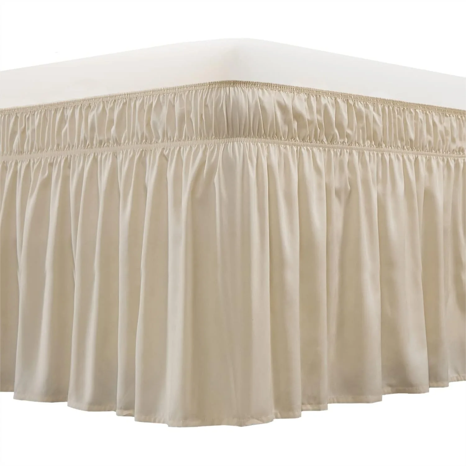 

Wrap Around Bed Skirt with Elastic, 16 Inch Drop, Fade Resistant Microfiber, Beige Queen/King