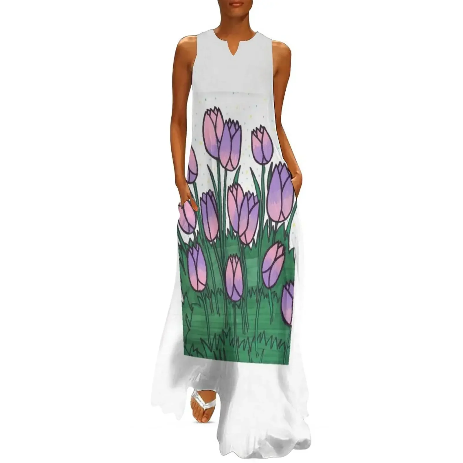 

Pink and Purple Tulips Long Dress womens dress evening dresses ladies Women's dresses luxury evening dresses 2025 Dress