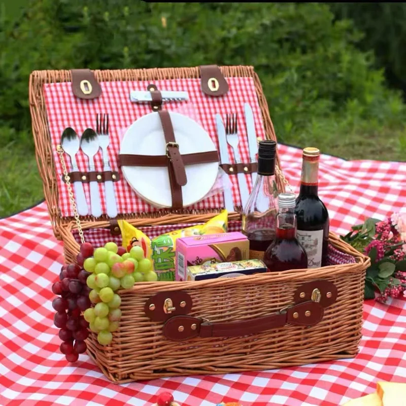 

Factory rattan wicker handmade insulation with cover handle picnic basket box portable storage basket