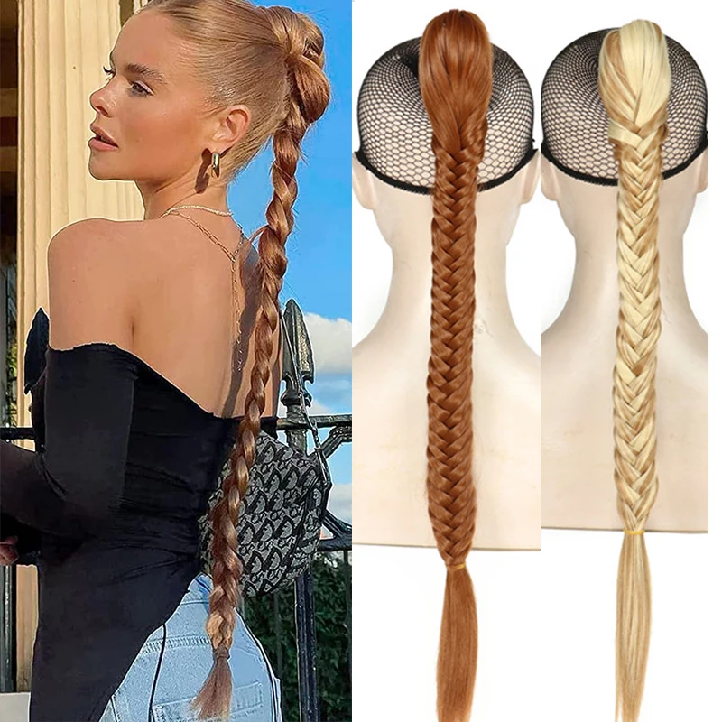 

Synthetic Fishtail Braid Ponytail With Claw Clip 24Inch Long Braided Plaited Pony Tail Hairpieces Clip In Hair Extension