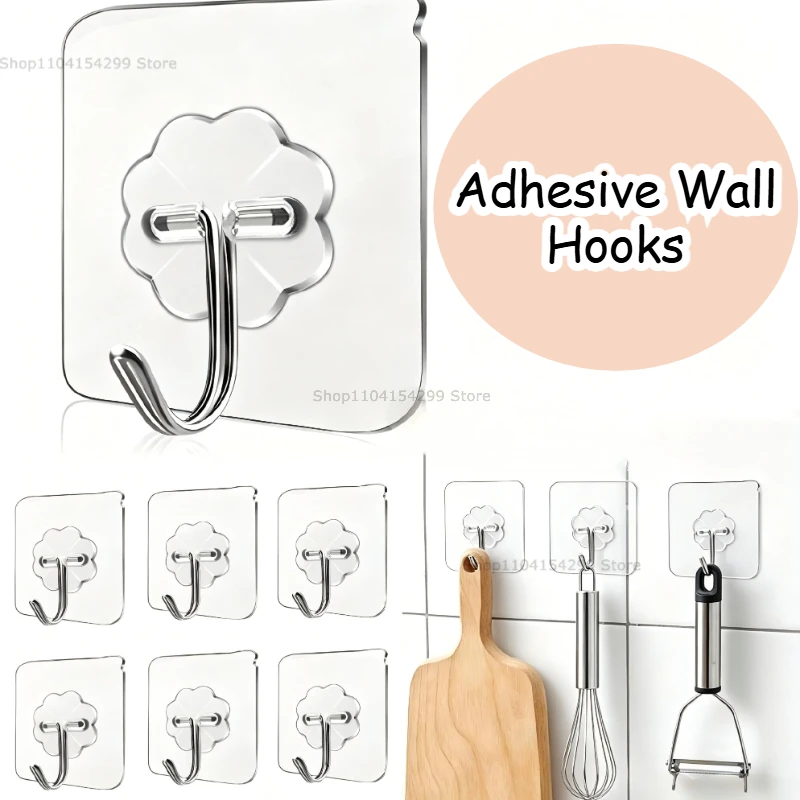 Adhesive Wall Hooks for Hanging Set of Hooks Door Kitchen Heavy Duty Seamless Self Adhesive Hooks Removable Waterproof Office
