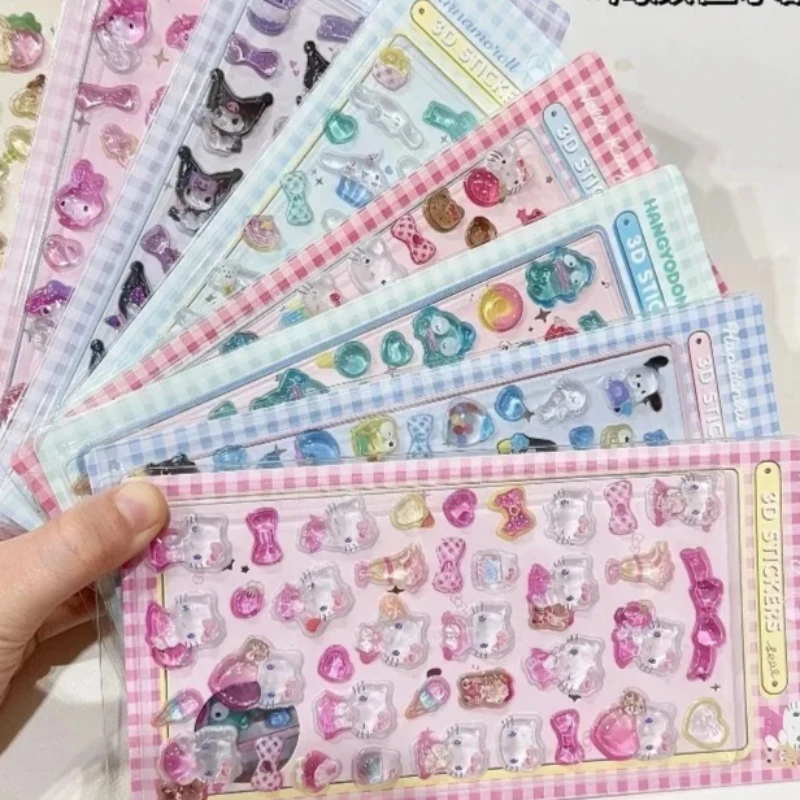 3D Sanrio Hellokitty Kuromi Cinnamoroll Stickers Cute Anime Transparent Jelly Crystal Decorative Sticker Phone Case DIY Kids Toy