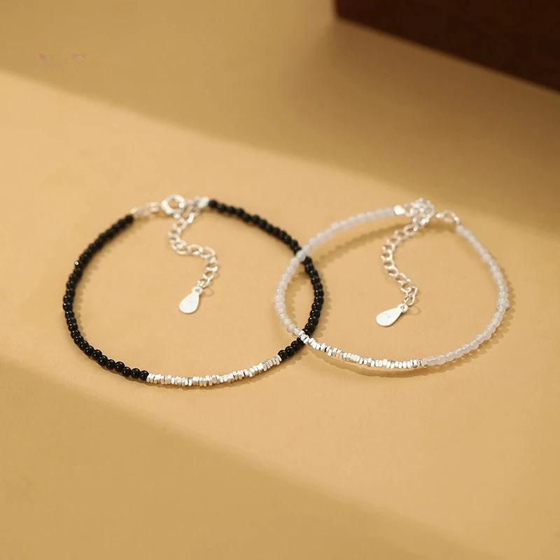 

Gazing Jewelry S999 Pure Silver Agate Couple Bracelet Retro Pop Crystal Beads Versatile Temperament Gift Jewelry