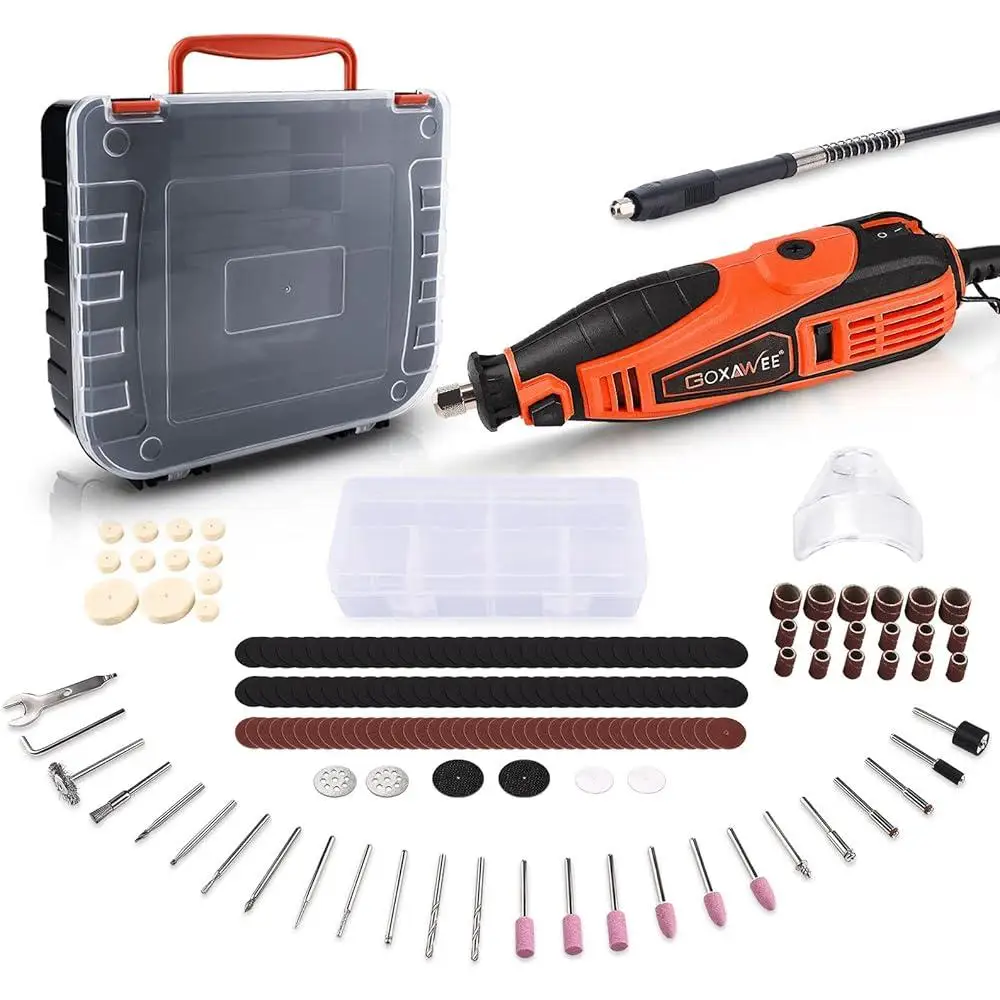 Rotary Tool Kit with 180 Accessories Flex Shaft Universal Collet 5 Speed Electric Multi-Tool Cutting Polishing Engraving