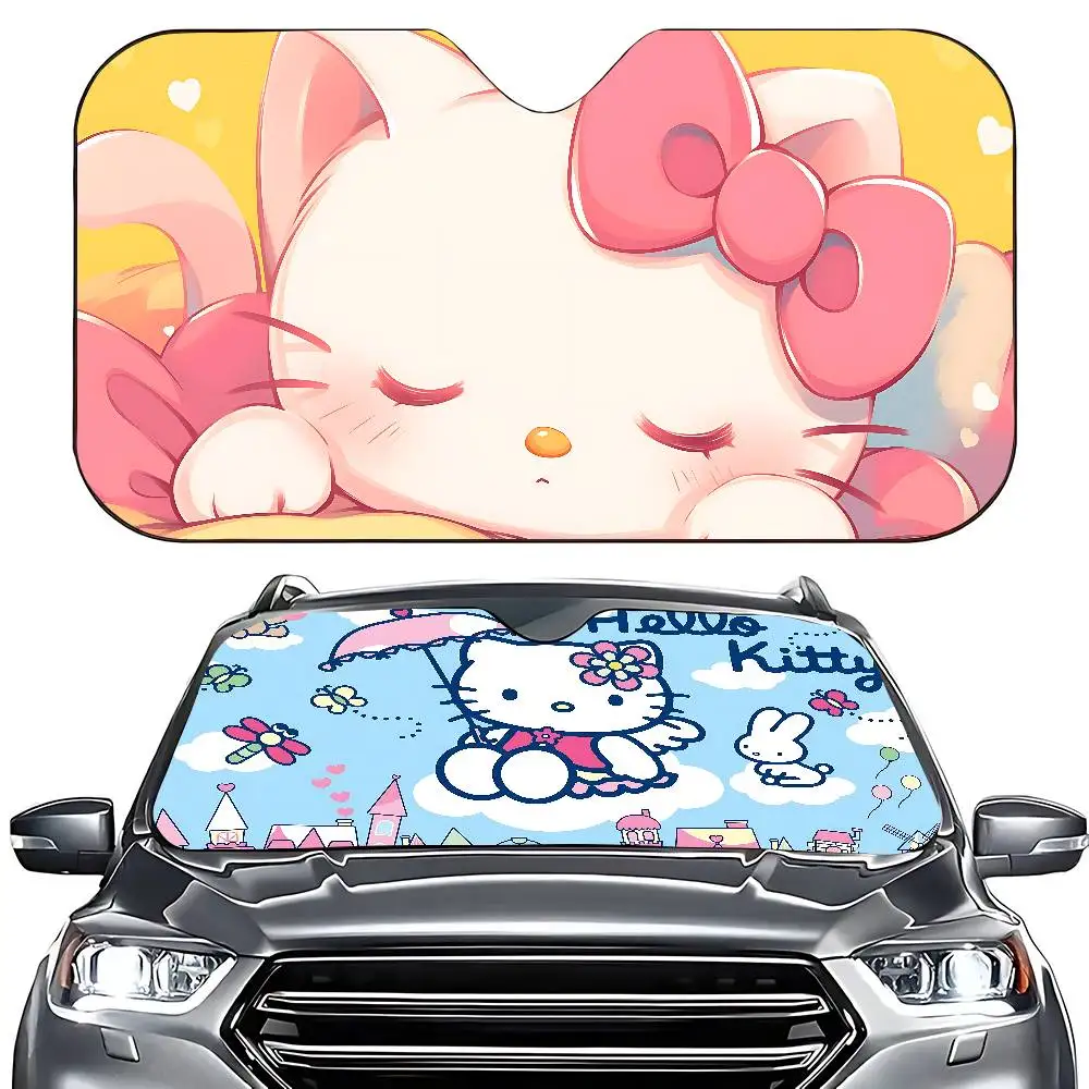 Penutup Pelindung Matahari Mobil Lipat Universal Ringan Motif Kartun Lucu H-Hello K-Kittys