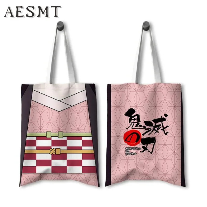 Anime Shopper Bag Anime Shopping Bags Kimetsu No Yaiba Canvas Tote Bag Handbags Harajuku Shoulder Bags Gift