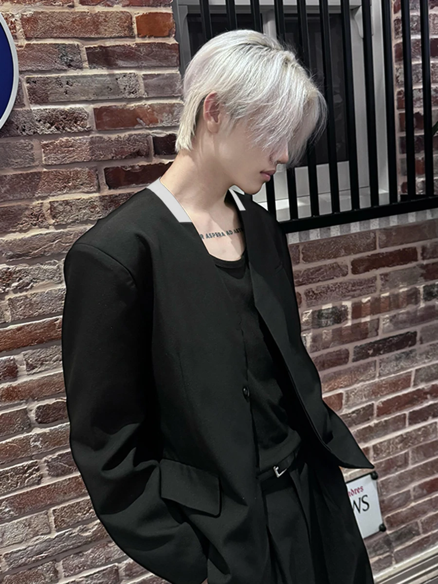 

Мужской костюм Bla Spliced Nel: модный, весенне-осенний, в корейском стиле Cleanfit, с эффектом High Sensation, пальто Haome Western