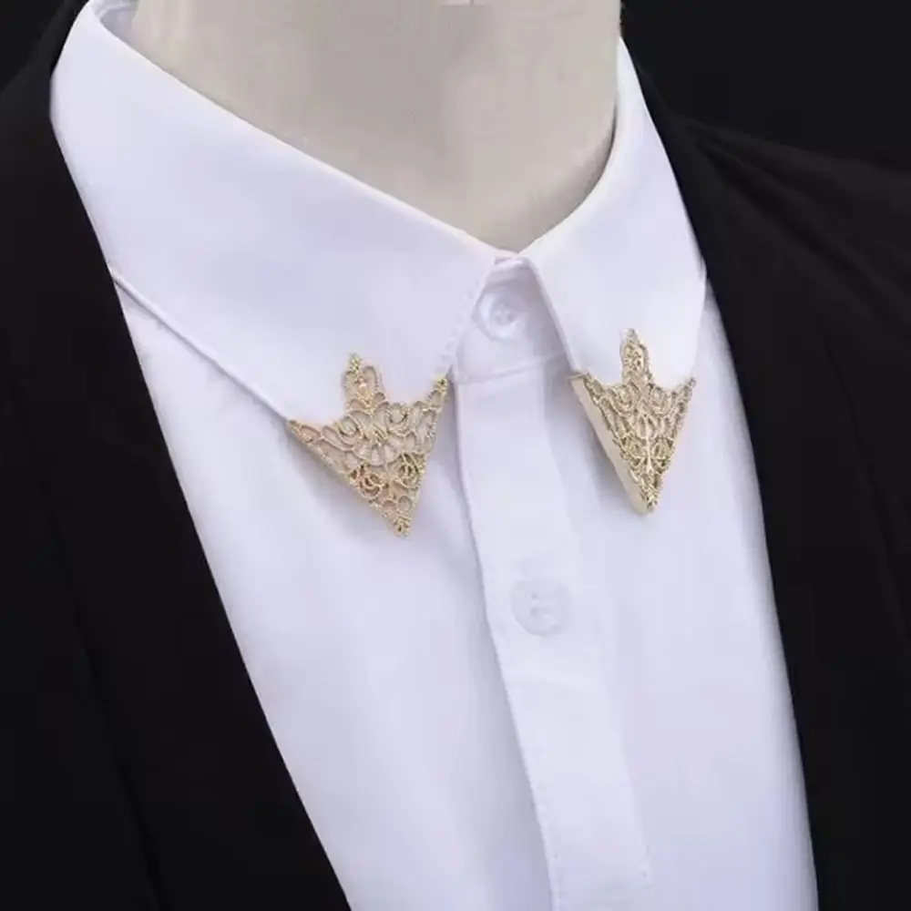 Vintage Triangle Shirt Collar Pin Tide Exquisite Decorated Clothes Decorative Pin Hollowed Out Collar Brooch