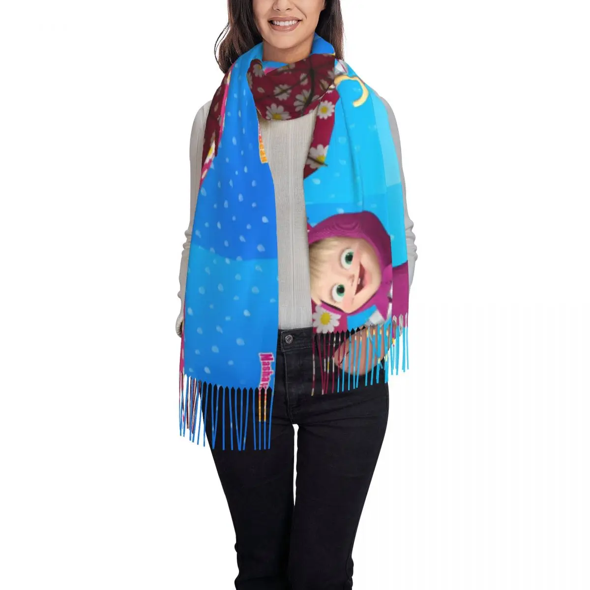 Keep Warm Scarf Winter Cartoon M-Masha And Bear Shawls and Wraps Graphic Bandana Ladies y2k Cool Headwear Scarves