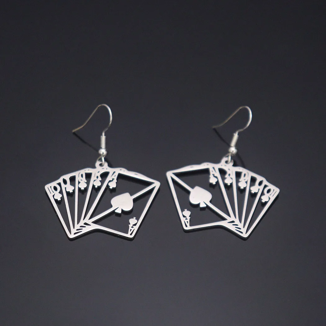 New style fashionable stainless steel hollow poker pendant earrings for women, featuring unique style and versatile appeal, perf