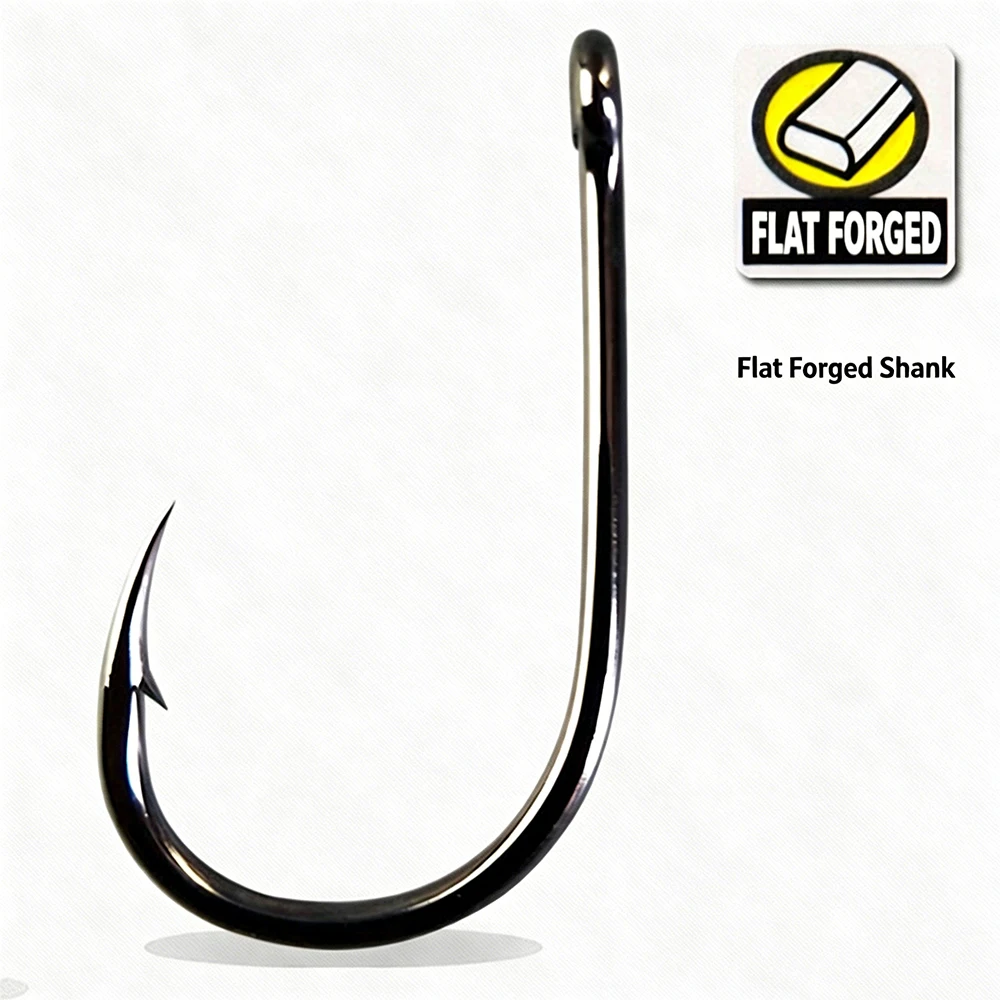 Gamakatsu Chinu Ring Eye Fishing Hooks Barbed Offset Hook, Flat Forged Shank for Saltwater Freshwater Big Game Fishing