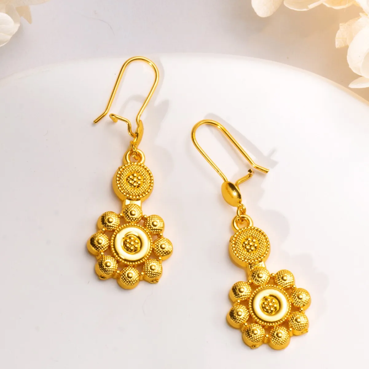 Cross-border Vietnamese sand gold exquisite geometric long fringed abacus earrings, long copper plated 24K non-fading square ear