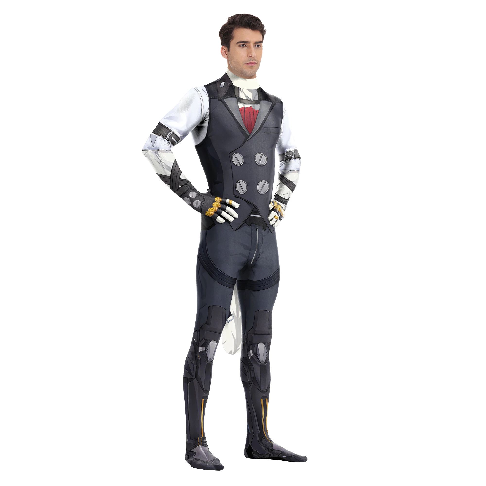 Lecarn-Traje Cosplay com Cauda Para Homens, Manga Comprida, Zentai, Fancy Catsuit, Personagem Do Jogo, Carnaval, Engraçado, Adulto, Feriado, Festa