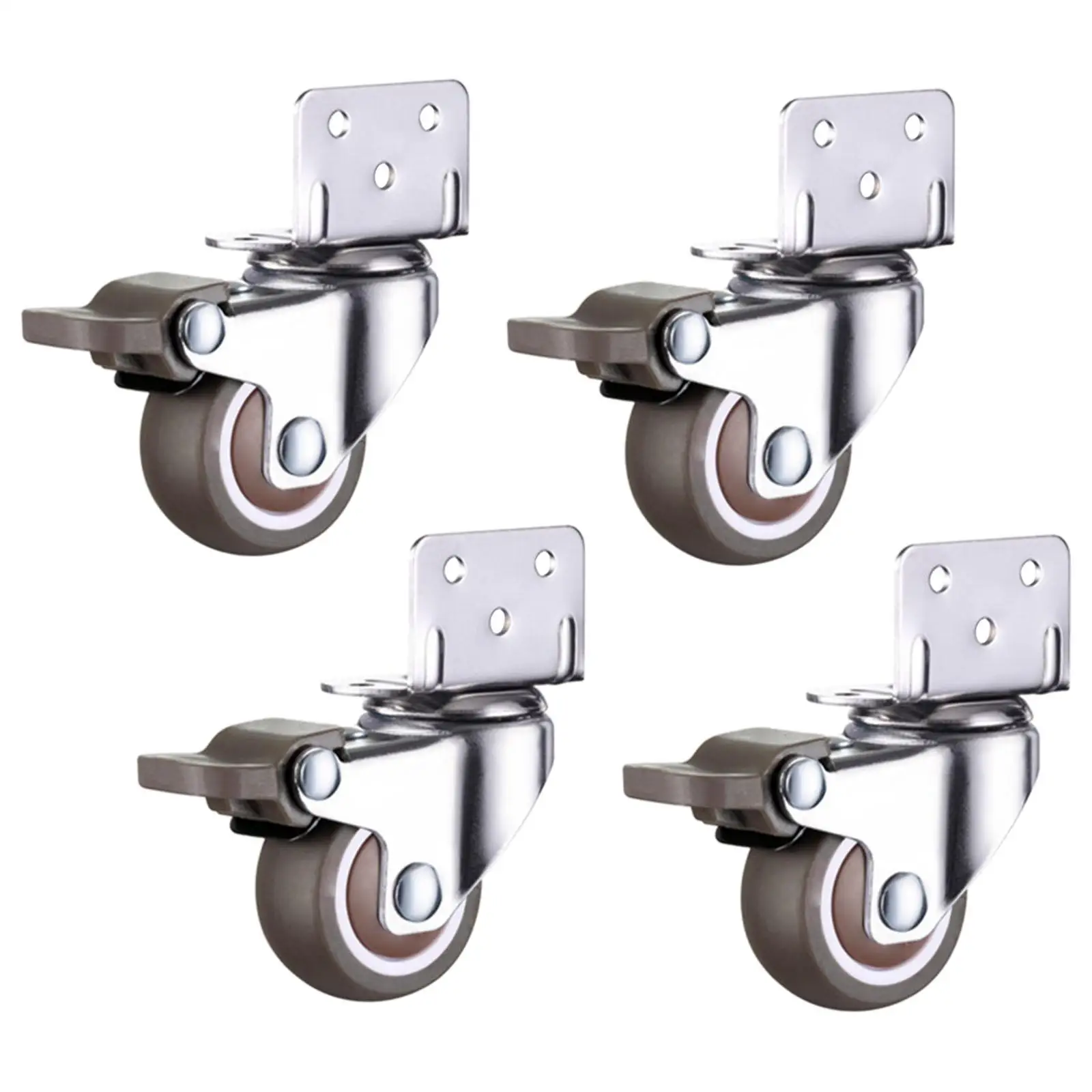 4Pcs Plate Casters Rubber Wheel Degrees with Brake Replacement Mute for