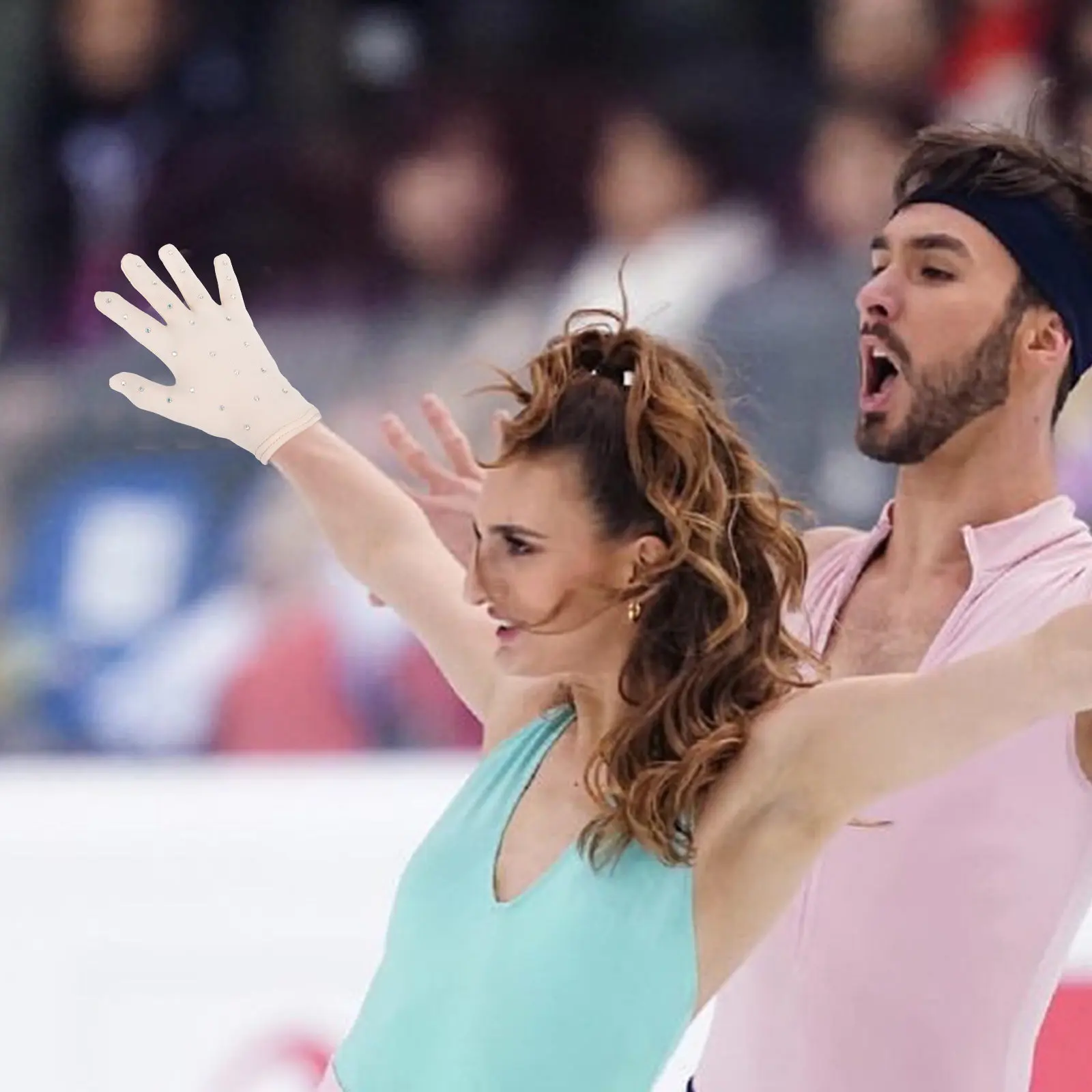 

1Pair Performance Gloves for Ice Skating Stage Shows Dance Parties Breathable Comfortable Sequin Decor Figure-Skating