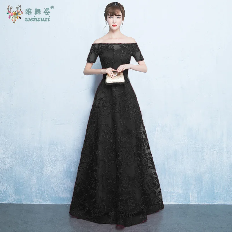 オフショルダー半袖メッシュ立体刺繍スリムフィットロングホストステージ衣装バックタイAラインイブニングドレス