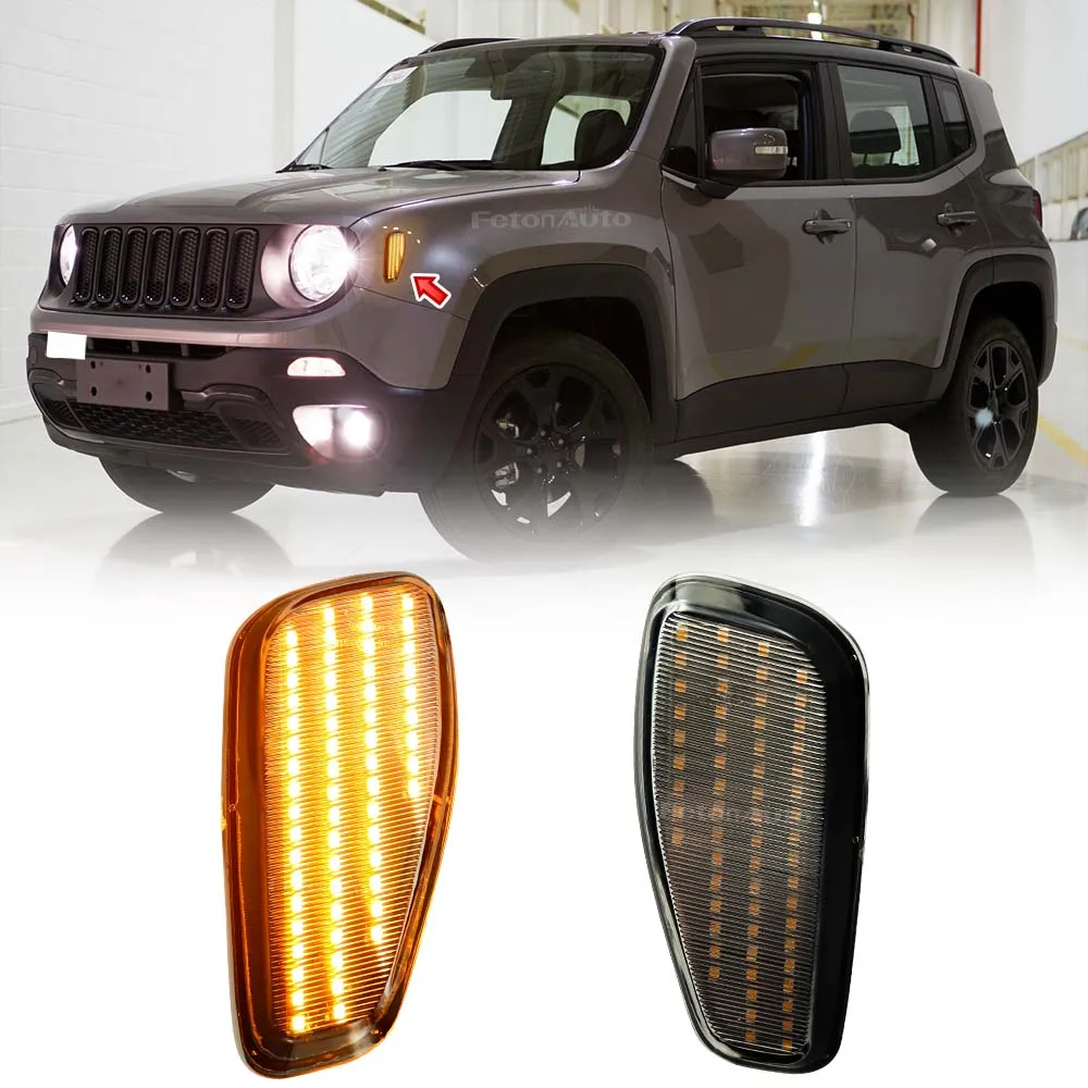 2pcs Turn Signal LED Side Marker Lamp Repeater Blinker Indicator Light For Jeep Renegade 2014-2021(BU)