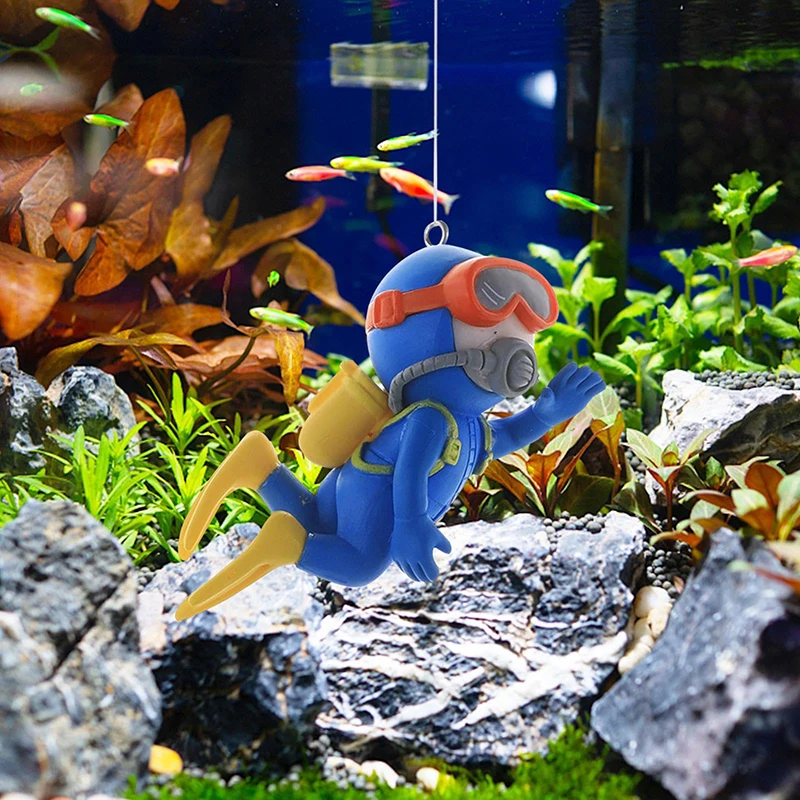 

Diver aquarium tank ornament items decoration cute little diver float ornament tank landscaping decoration bright adjustment saf