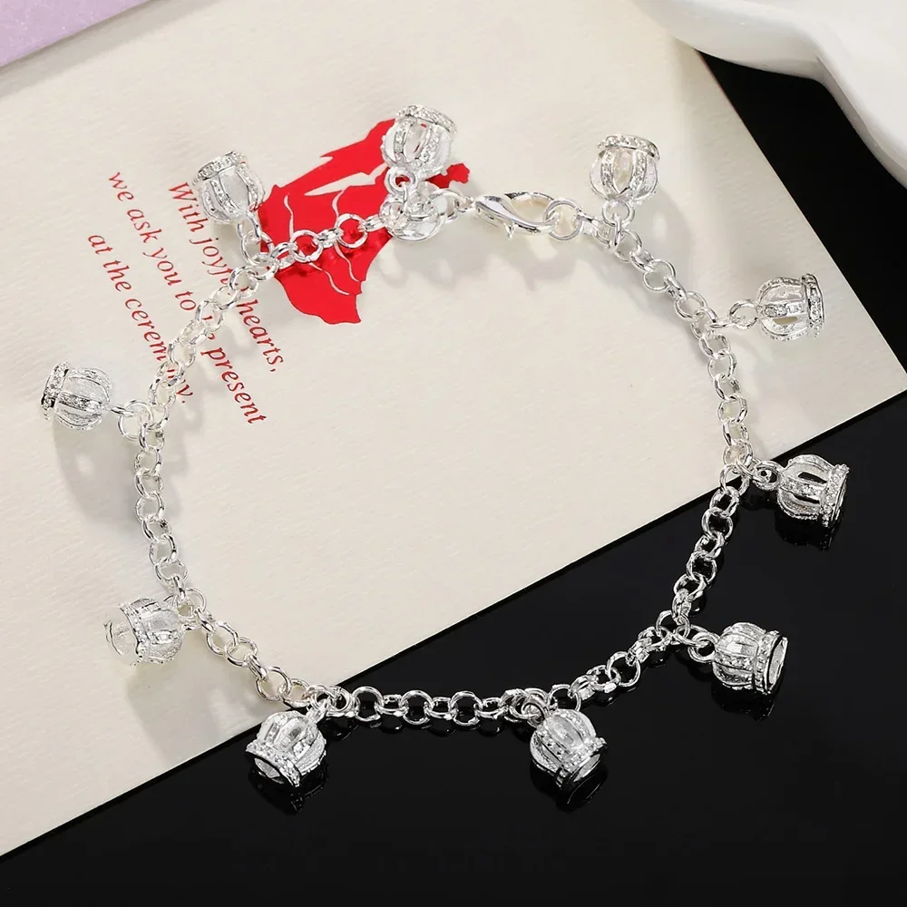 Hot elegant crown chain charms 925 Sterling silver Bracelet for woman fine fashion jewelry Wedding party Popular Christmas gifts