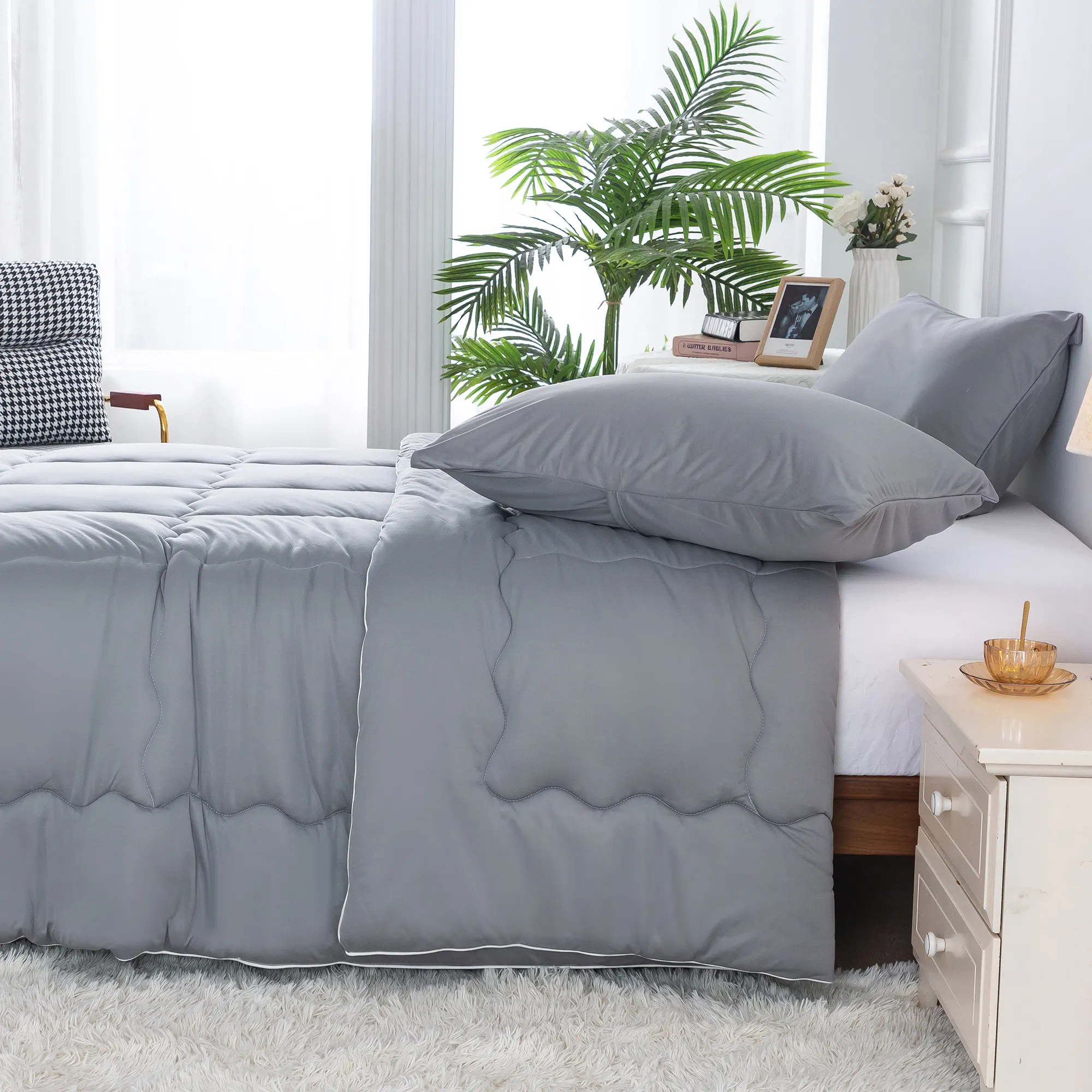 

Dark Grey lightweight Jersey Knit Cotton comfory bedding stes,The 68inch*92 inch/172*234cm,fitted for your Twin/Twin XL Size Bed