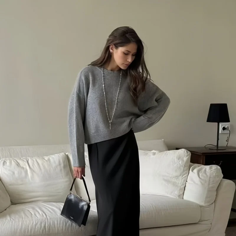 Basic O Neck Long Sleeves Sweaters Women Autumn Winter Oversized Cropped Knitted Pullovers Female Elegant Jumpers Warm Soft Tops
