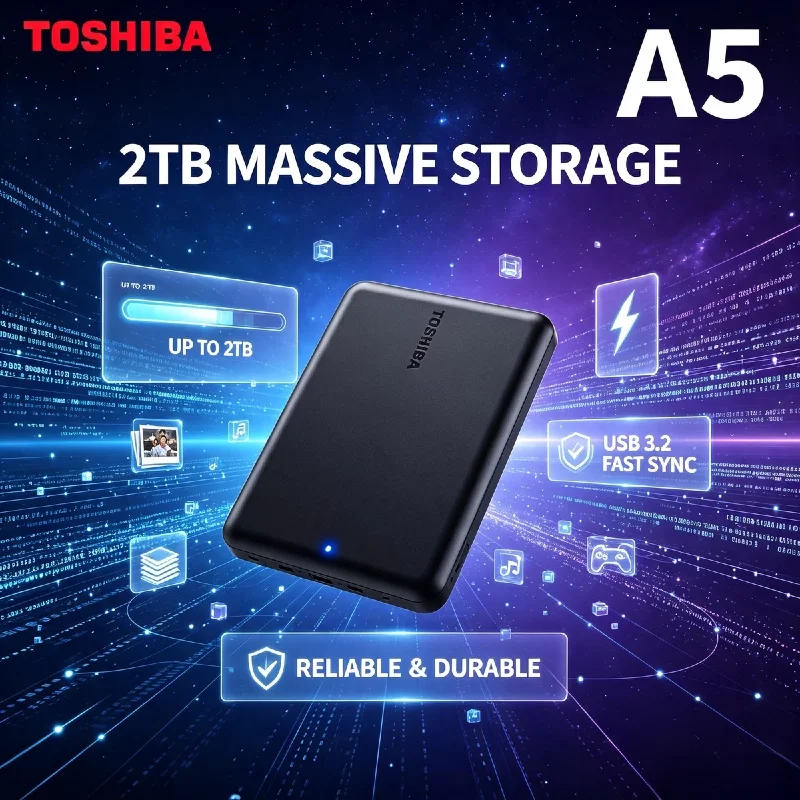Toshiba A5 Series Small Black Portable Hard Drive High Speed USB 3.2 Gen1 2TB Compatible with Mac Pro Max Unit