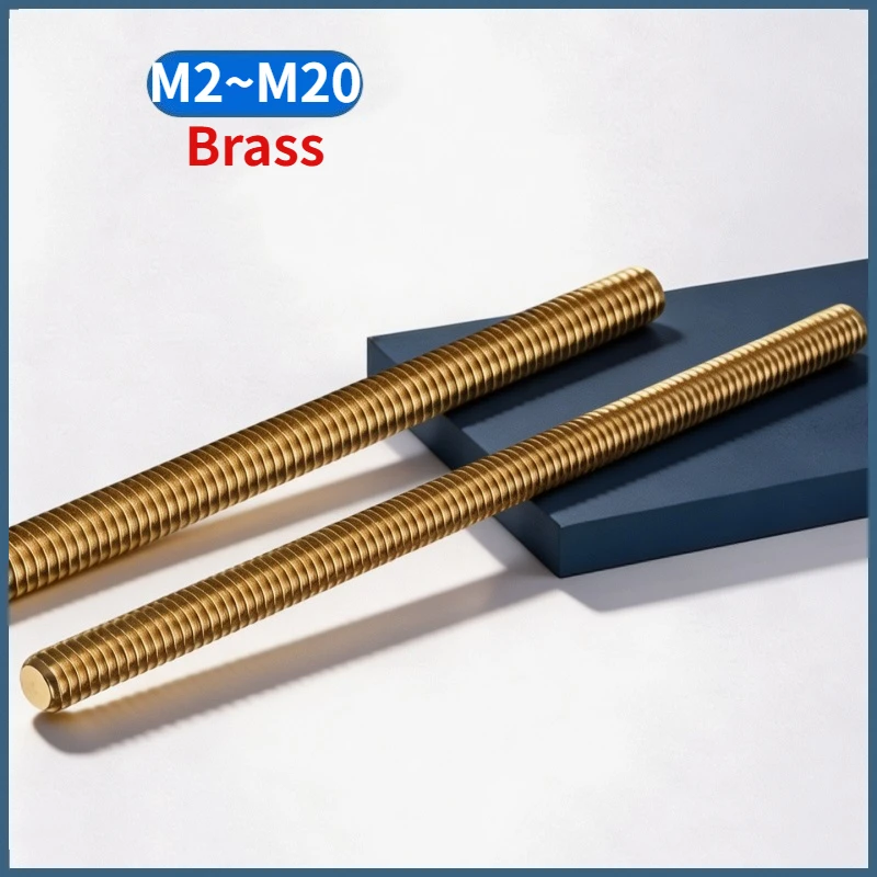 M2 M2.5 M3 M4 M5 M6 M8 M10 M12 M14 M16 M18 M20 Brass Full Threaded Rod Bolt Fully Metric Headless Bolts Thread Stud Rods Screws