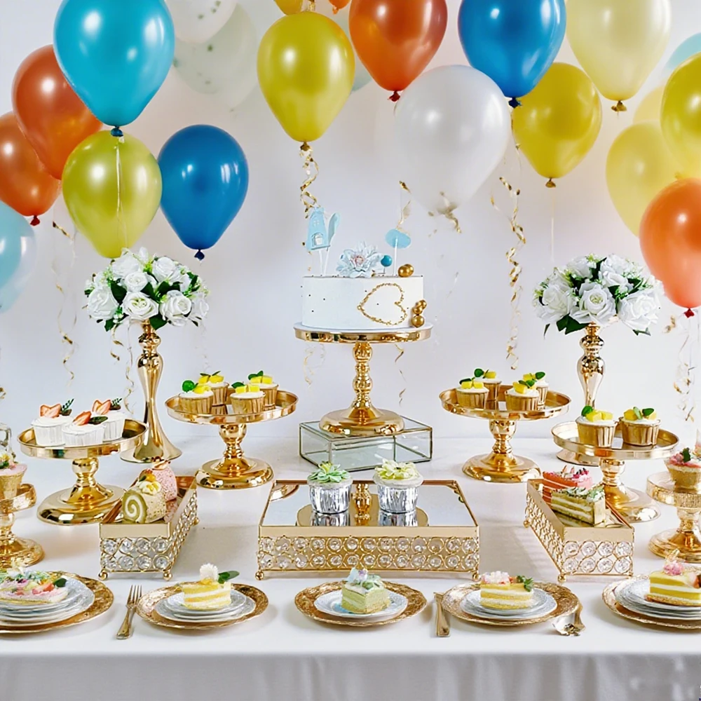 Gold Silver Cake Stand Set, 3Pcs-14Pcs/lot Displays for Dessert Cupcake Serving Tower for Birthday Baby Shower Wedding Decor