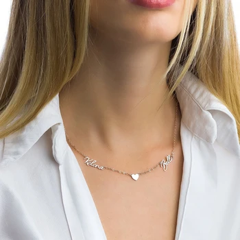 ที่กำหนดเองคู่ชื่อหัวใจสร้อยคอเหล็กทองชื่อปกเครื่องประดับส่วนบุคคลวันแม่หรือของขวัญวันเกิดของภรรยา