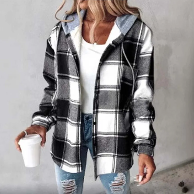 Women's Autumn Winter Jacket Fashion Check Pattern Oversize Coat Loose Casual Temperament Commuting Versatile And Simple Jacket